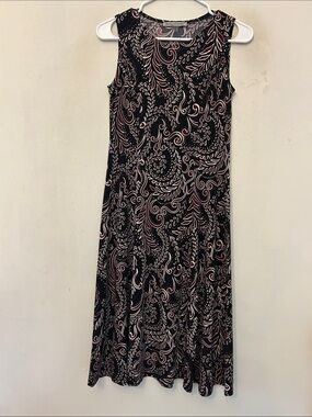 Danny & Nicole Sleeveless Black Burgundy Paisley Dress Size PS EUC